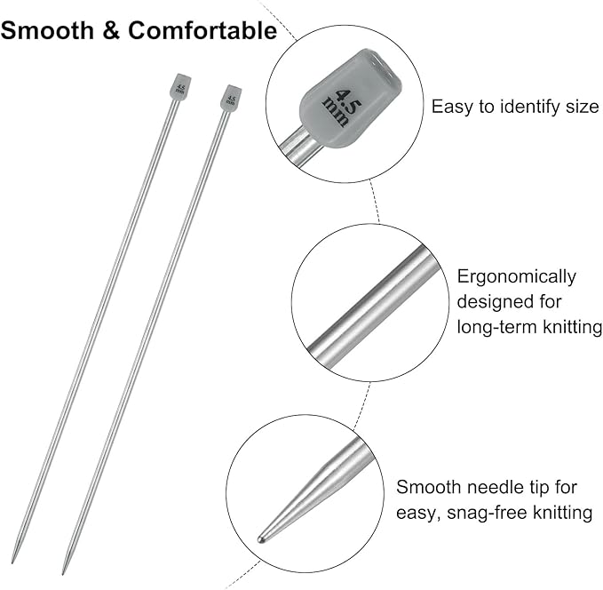 uxcell 4Pcs 4.5mm(7) Single Pointed Knitting Needles Stainless Steel 13.8 Inches Length Metal Weaving Tool for Handmade Projects DIY Knitting