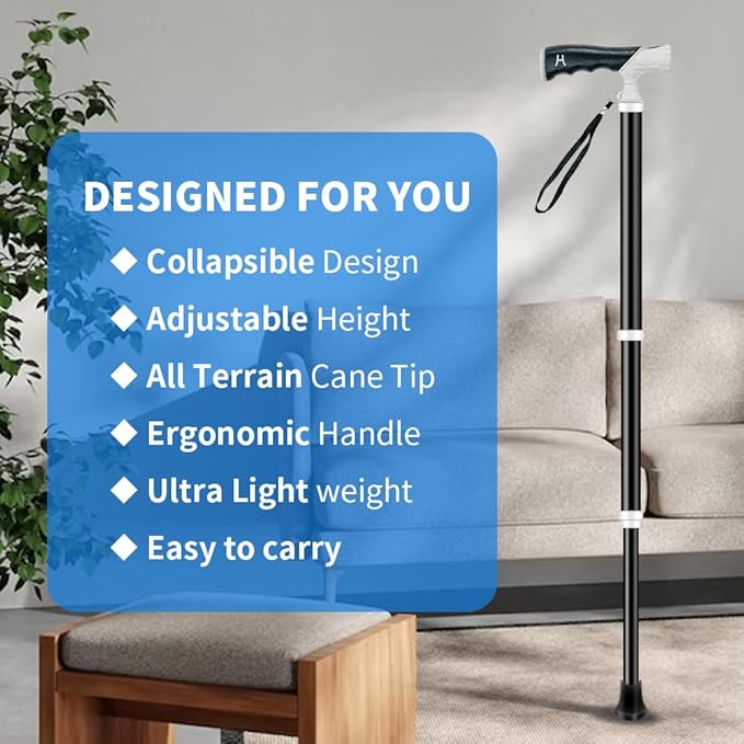 Adjustable Foldable Walking Cane, Hiking Sticks Canes Walking Sticks for Seniors,Telescopic Walking Canes with Anti-Slip Grip, Lightweight Trekking Cane for Hiking, Climbing