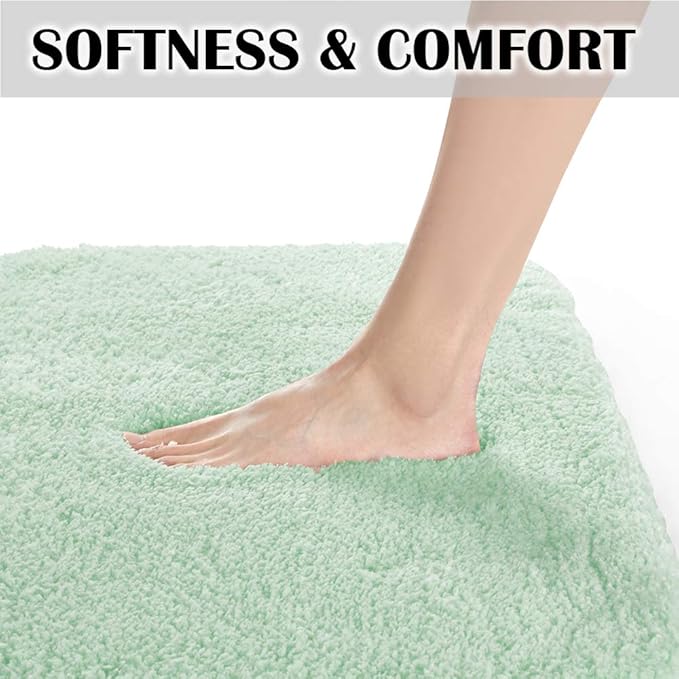 Suchtale Non Slip Bath Mat (16 x 24, Pale Green) - Soft Microfiber Shaggy Mat, Water Absorbent, Machine Washable, Thick Plush for Shower