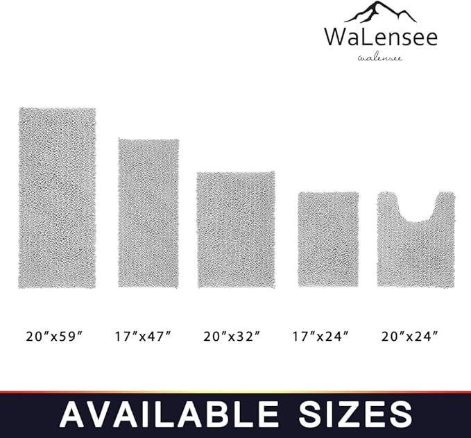 Walensee Bathroom Contour Rug Non Slip Toilet U Shaped Bath Mat (20x24, Light Grey) Water Absorbent Super Soft Shaggy Chenille Machine Washable Dry Extra Thick Perfect Absorbant Best Plush Carpet