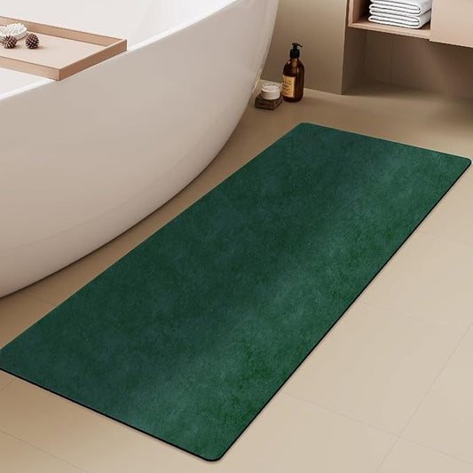 Bathroom Mat Quick Dry, Bathroom Rugs Non Slip Washable Thin Absorbent Bath Mat Fits Under Door Bathroom Floor Mat Perfect for Bath, Shower, or Sink 17"x59" Dark Green