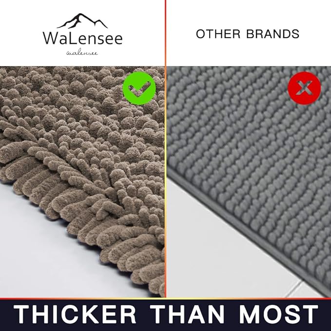 Walensee Bathroom Rug Non Slip Bath Mat (44x24 Inch Taupe) Water Absorbent Super Soft Shaggy Chenille Machine Washable Dry Extra Thick Perfect Absorbant Best Large Plush Carpet for Shower Floor