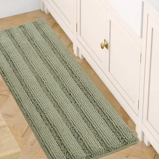 H.VERSAILTEX Bath Mats for Bathroom Non Slip Thick Chenille Striped Bath Rug Absorbent Fluffy Soft Shaggy Rugs Washable Dry Fast Plush Mats for Indoor, Bath Room, Tub - 24" x 36", Eucalyptus Green