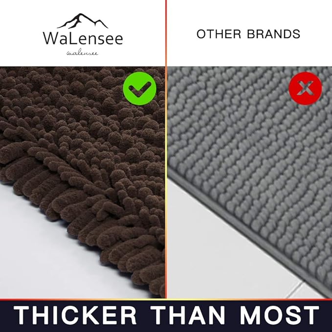 Walensee Bathroom Rug Non Slip Bath Mat (44x24 Inch Brown) Water Absorbent Super Soft Shaggy Chenille Machine Washable Dry Extra Thick Perfect Absorbant Best Large Plush Carpet for Shower Floor