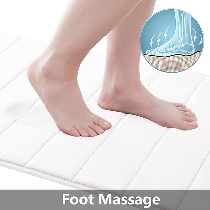 Buganda Memory Foam Bath Mat, 47" x 24", Ultra Soft and Non-Slip Bathroom Rugs, Water Absorbent and Machine Washable Bath Rug Runner for Bathroom, Shower, and Tub, White