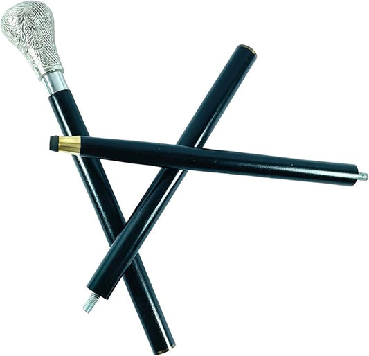 All Black Snake Handle Spiral Wooden Walking Cane