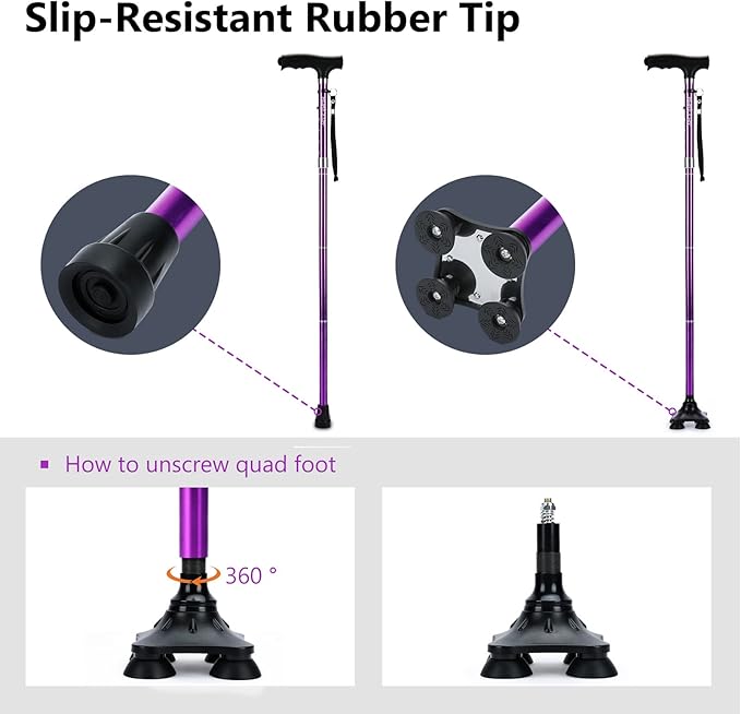 Folding Walking Cane with LED Light for Women & Men - Foldable, Adjustable, Collapsible Lightweight Aluminum Walking Stick for Seniors & Adults