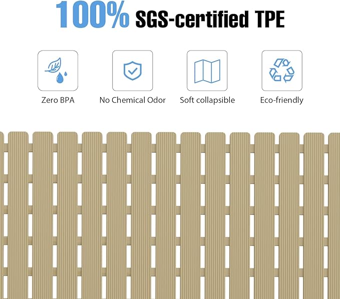 Shower Mat Non-Slip Bath Mat for Tub and Shower Stall,200+ Suction Cups with Drain Holes, Quick Dry Machine Washable, Extra Grip for Elderly and Baby, Bathroom Essentials 24x24 Inch (Brown)