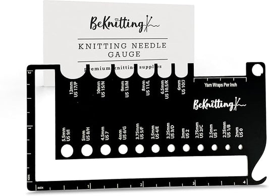 BeKnitting Knitting Needle Gauge Sizer Tool for Knitting Needles & Crochet Hooks, Yarn & Swatch Ruler - Sitch Saver | Holiday Christmas Gifts, Gift-Ready Box