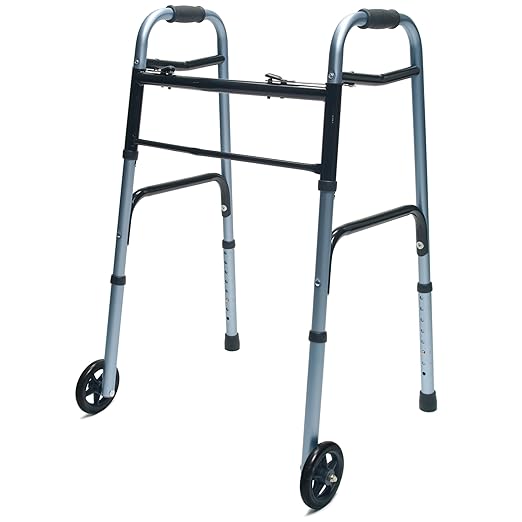 Lumex ColorSelect Walkers for Seniors, Rolling & Folding Adult Walker with Wheels, Blue