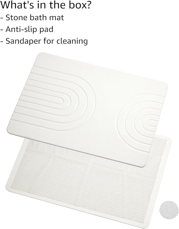 Stone Bath Mat 24"x16" - Diatomaceous Earth Shower Mat, Quick Dry, Anti-Slip, Modern Design with Bonus Non-Slip Pad - Perfect for Home Safety and Style,Light Gray