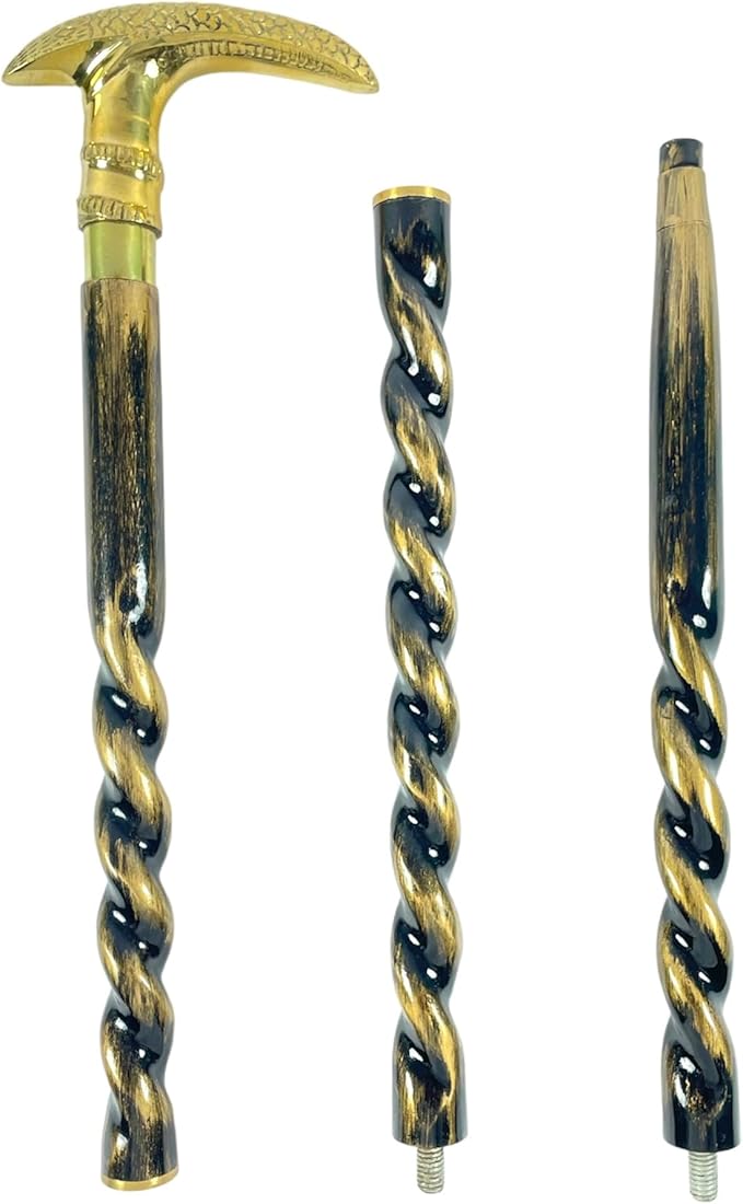 All Black Snake Handle Spiral Wooden Walking Cane