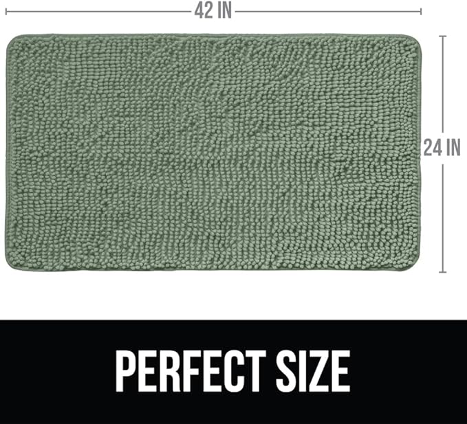 KANGAROO Bathroom Rugs, Chenille Soft Absorbent Bath Rug, Shaggy Shower Mat, Quick Dry Machine Wash Bathmat, Plush Carpet Mats for Tub, Bathtub and Room Home Decor Accessories, 42x24, Sage