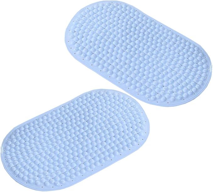 Luxshiny Non-Slip Bathroom Mat with Foot Massage Beads Blue Shower Bath Carpet Secure Anti-Slip Foot Mat for Bathtub Easy-Clean Hollow Design for Elderly and Safety