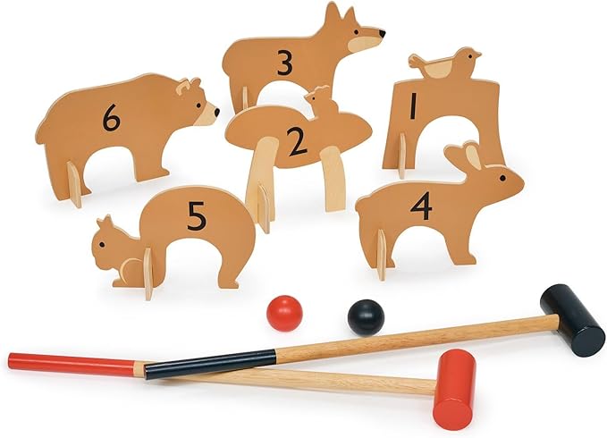 Tender Leaf Toys - Woodland Indoor Croquet Set - 17 Piece Portable Wooden Forest Themed Sports Toy for Boys and Girls - Boost Motor Skills and Hand-Eye Coordination - Interactive Family Game - Age 3+