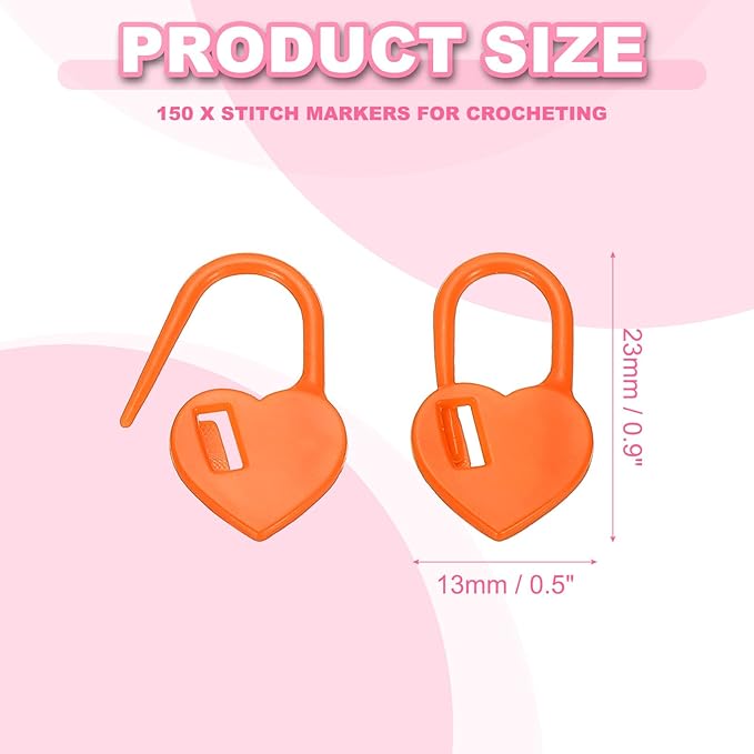 PATIKIL Crochet Stitch Markers, 150Pcs Plastic Knitting Markers Needle Pin Heart Locking Stitch Marker for Sewing Crocheting DIY Craft, Orange