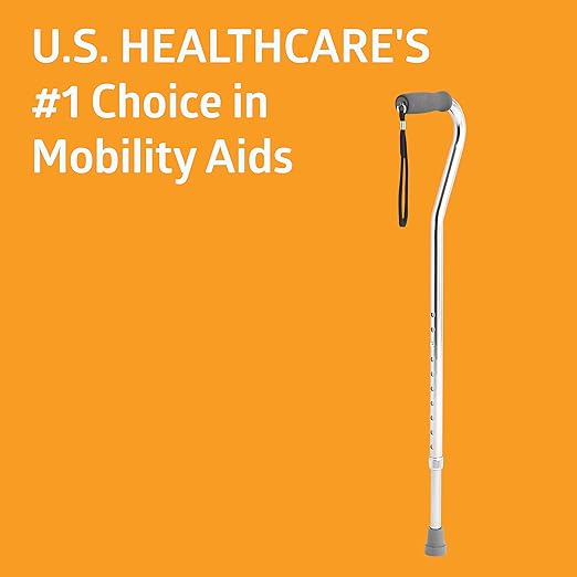 Medline Aluminum-Chrome Offset Walking Cane, Adjusts 29–38” & Supports Up to 300 Lbs. — Mobility Aid Provides Balance for Seniors & Adults