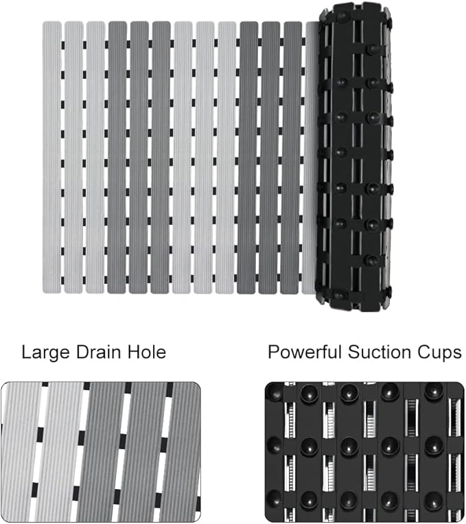 MBOSS Shower Mat Non Slip Bathtub Mats for Bathroom Shower Floor Mat Bath Mats for Shower Tub Anti Slip Shower Mat with Drain Hole and Large Suction Cups (Dark Gray Light Gray, 37.5 X 15.7 Inch)