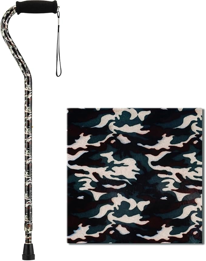 Nova Joy Designer Offset Walking Cane for Seniors - Unisex Adjustable Lightweight Aid with Foam Handle, Wrist Strap and Anti-Rattle Lock - Essential Mobility Support - Camouflage