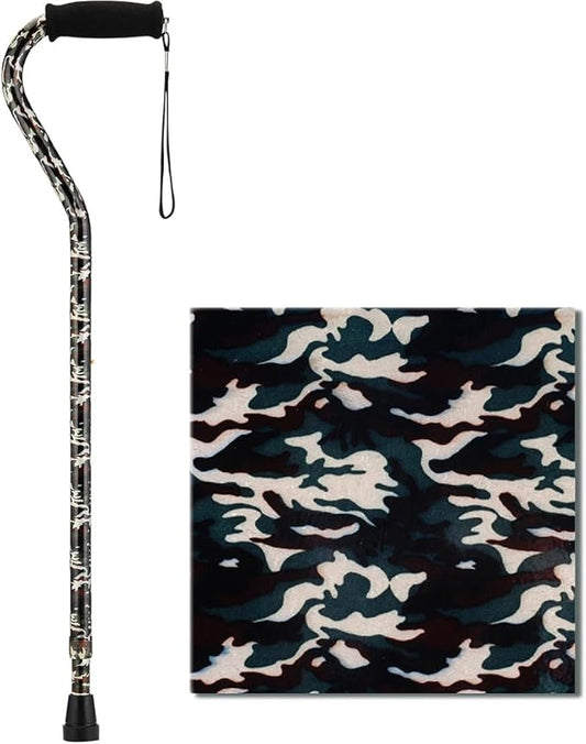 Nova Joy Designer Offset Walking Cane for Seniors - Unisex Adjustable Lightweight Aid with Foam Handle, Wrist Strap and Anti-Rattle Lock - Essential Mobility Support - Camouflage