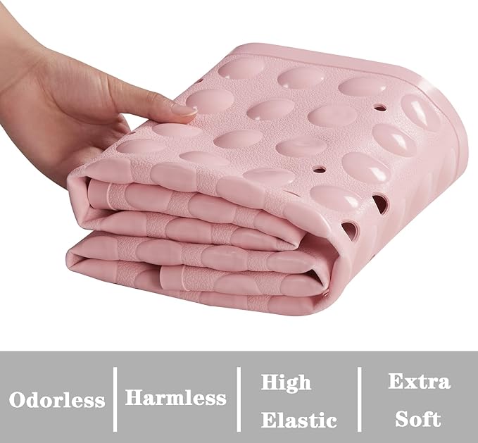 YANZIFLY Bathtub Mat for Shower: Soft Silicone Bath Mat Non Slip with Suction Cups Tub Mat for Bathroom for Family Extra Large Shower matt Machine Washable - Pink