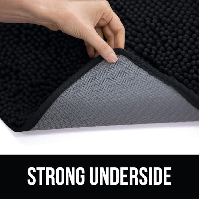 KANGAROO Bathroom Rugs, Chenille Soft Absorbent Bath Rug, Shaggy Shower Mat, Quick Dry Machine Wash Bathmat, Plush Carpet Mats for Tub, Bathtub and Room Home Decor Accessories, 60x24, Black