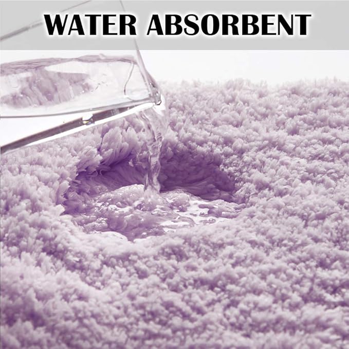 Suchtale Bathroom Contour Rug Non Slip Bath Mat Water Absorbent Soft Microfiber Shaggy Bathroom Mat Machine Washable Bath Rug for Bathroom Thick Plush U Shape Toilet Rug (20 x 24, Lavender)
