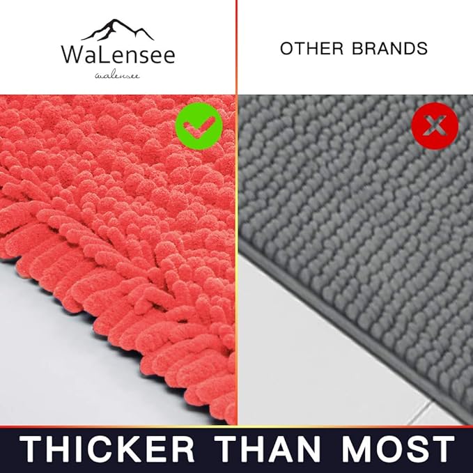 Walensee Bathroom Rug Non Slip Bath Mat (32x20 Inch Coral) Water Absorbent Super Soft Shaggy Chenille Machine Washable Dry Extra Thick Perfect Absorbant Best Large Plush Carpet for Shower Floor