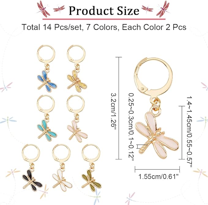 NBEADS 28 Pcs Dragonfly Stitch Markers, Alloy Enamel Crochet Stitch Marker Charms Locking Stitch Marker with 304 Stainless Steel Clasp for Crochet Weaving Sewing Accessories Jewelry Making