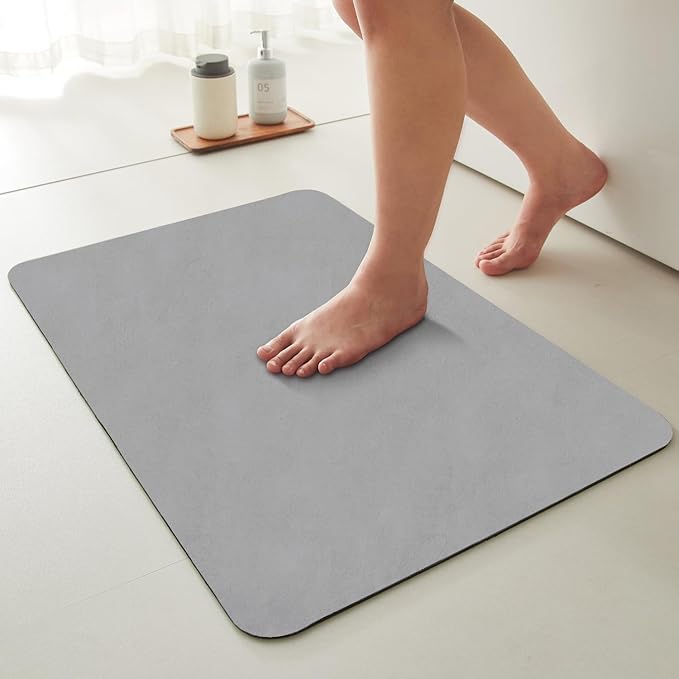 Bathroom Mat Quick Dry, Bathroom Rugs Non Slip Washable Thin Absorbent Bath Mat Fits Under Door Bathroom Floor Mat Perfect for Bath, Shower, or Sink 24"x36" Light Grey