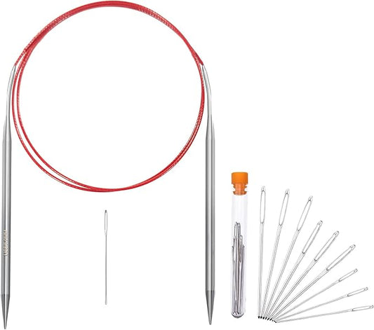 Size 8/5mm Circular Knitting Needles,40 Inch/100cm Knitting Needles for Beginners,Metal Round Knitting Needle Set with 9 Yarn Needle (Red, 40-inch-US-8(5mm))