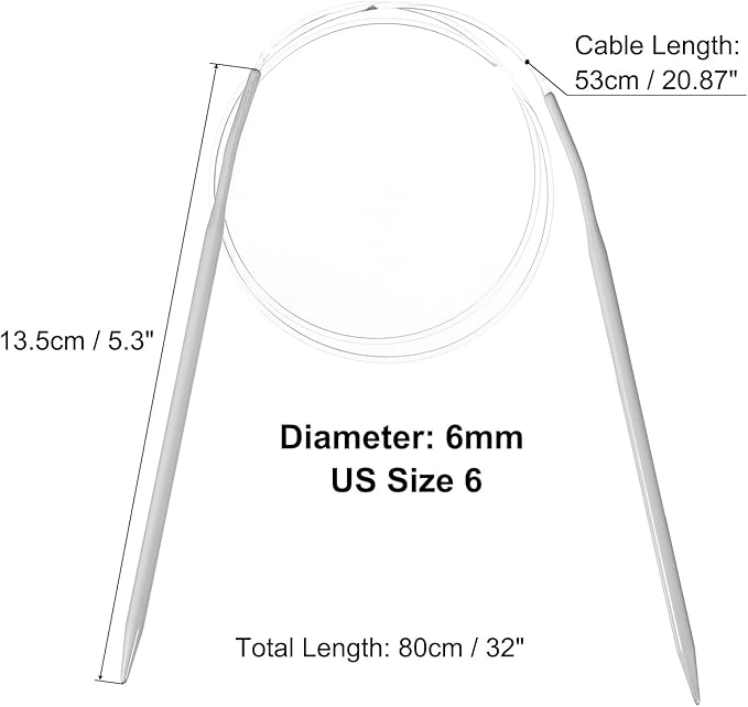uxcell Aluminum Circular Knitting Needle US Size 32 Inch (80cm) Length Size US 6 (4mm) Round Knitting Needle for Handmade Projects DIY Knitting