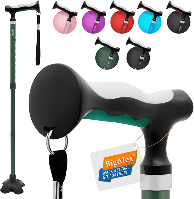 BigAlex Lightweight Collapsible Walking Cane with Soft Comfortable TPR Handle for Seniors and Elderly Adults, Larger Handle for Comfort, Adjustable Support Stick, Portable Travel Aid for Men & Women