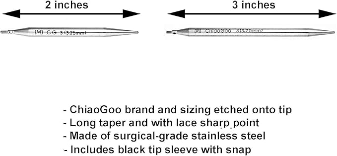 ChiaoGoo Twist Red Lace Shorties 2 & 3-Inch Small Red 7230-M Interchangeable Knitting Needle Set, 12-Pair Sizes US 0, 1, 1.5, 2, 2.5, 3, Stainless Steel, 3 Cords with 1 Project Bag