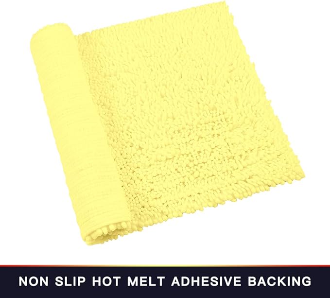 Walensee Bathroom Rug Non Slip Bath Mat (44x24 Inch Yellow) Water Absorbent Super Soft Shaggy Chenille Machine Washable Dry Extra Thick Perfect Absorbant Best Large Plush Carpet for Shower Floor