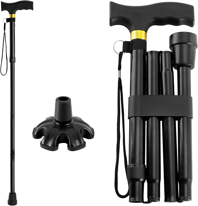 Walking Cane PANZHENG Cane for Man/Woman | Mobility & Daily Living Aids | 5-Level Height Adjustable Walking Stick | Comfortable Plastic T-Handle Portable Walking Stick Folding Cane