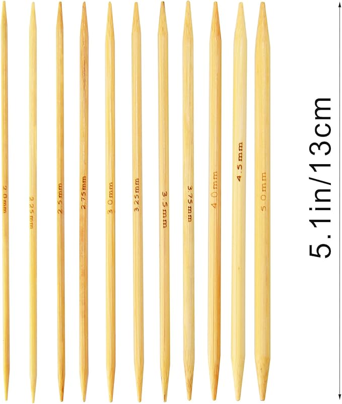 Double Pointed Knitting Needles Set,55 Pcs Bamboo Knitting Needles Kit,Short 13cm/5.1in (2.0mm-5.0mm),with Small Tools,Straight Wooden Needles for Beginners,Sock,Handmade Weave DIY Lover