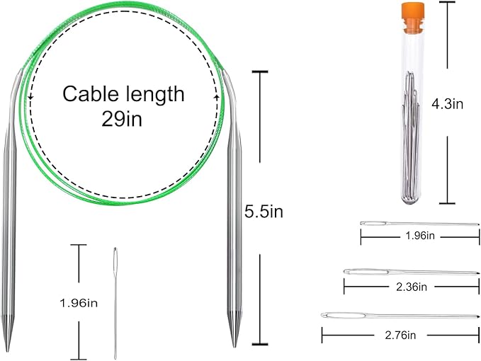 Size 11/8mm Circular Knitting Needles,40 Inch/100cm Knitting Needles for Beginners,Metal Round Knitting Needle Set with 9 Yarn Needle (Green, 40-inch-US-11(8mm))
