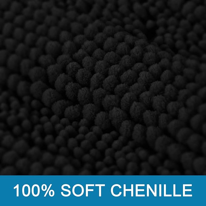 H.VERSAILTEX Bath Rugs for Bathroom Non Slip Bath Mats Extra Thick Chenille Striped Bath Rug Runners 47" x 17" Absorbent Fluffy Soft Shaggy Mats Dry Fast Plush Area Carpet for Bath Room - Black