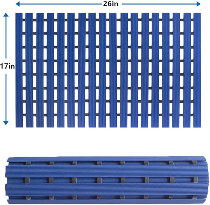 Bath Mat Non Slip Shower Mat Bathtub with Drain Holes and Heavy Duty Rubber No Suction Cups Sturdy Shower Stall Tub Mat for Bathroom, Shower Floor, Pool, SPA, (Blue, 17"x26")
