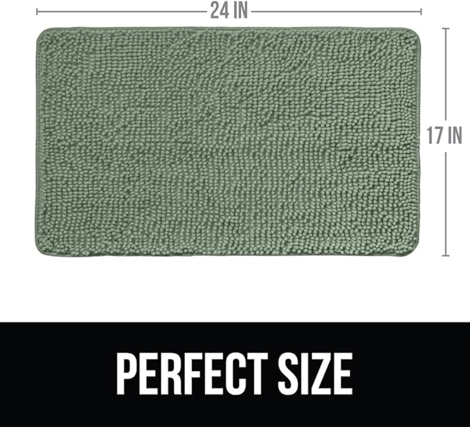 KANGAROO Bathroom Rugs, Chenille Soft Absorbent Bath Rug, Shaggy Shower Mat, Quick Dry Machine Wash Bathmat, Plush Carpet Mats for Tub, Bathtub and Room Home Decor Accessories, 24x17, Sage