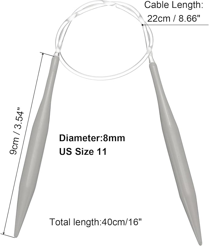 uxcell Aluminum Circular Knitting Needle 16 Inch (40cm) Length Size US 11 (8mm) Round Knitting Needle for Handmade Projects DIY Knitting