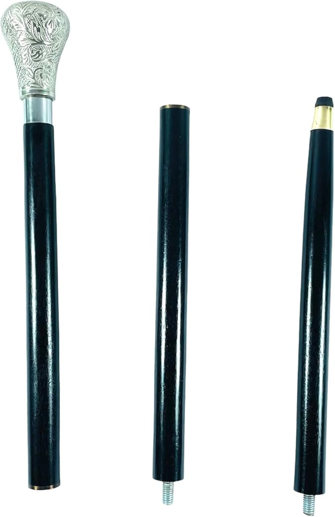 All Black Snake Handle Spiral Wooden Walking Cane