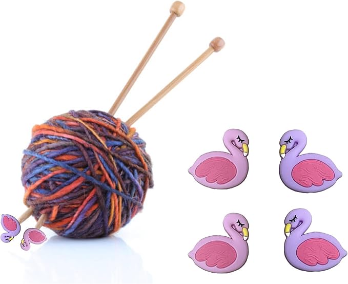 SPANSEE 4 PCS Flamingo Knitting Needle Stoppers, Knitting Needle Point Protectors, Knitting End Caps, Needle Hugger, Stitch Stoppers, Knitting Supplies fit Size 3-11 (3.25mm-8mm) Needles