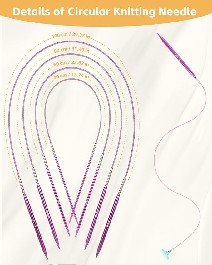 Aeelike Interchangeable Knitting Needles Set, 13 Sizes Circular Knitting Needles (3.0-10.0 mm) with 4 Cables & Leather Case, Smooth Knitting Needle for Blankets Cushions, Ideal Gift