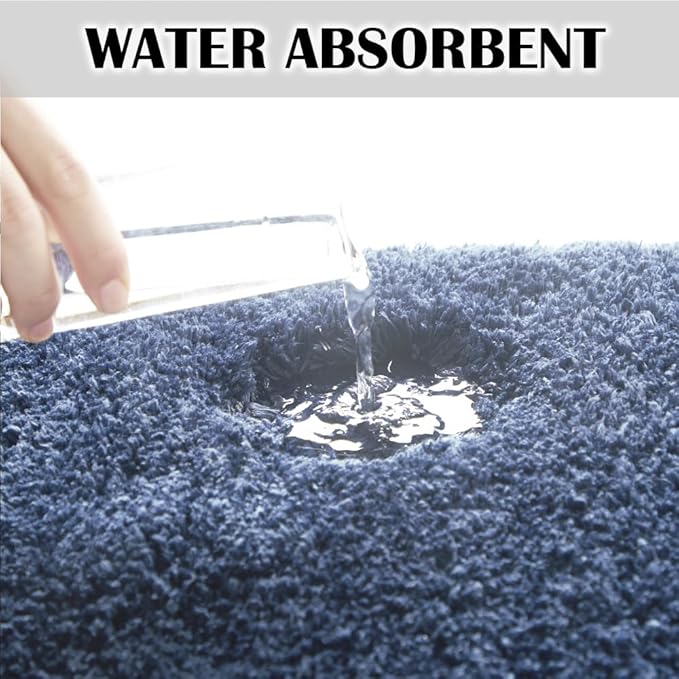 Suchtale Bathroom Contour Rug Non Slip Bath Mat Water Absorbent Soft Microfiber Shaggy Bathroom Mat Machine Washable Bath Rug for Bathroom Thick Plush U Shape Toilet Rug (20 x 24, Blue)