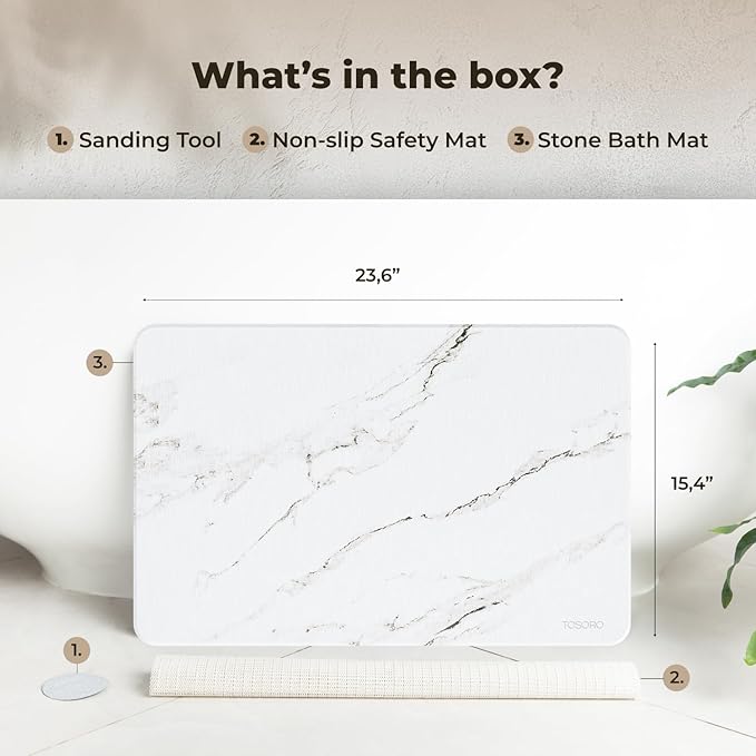 Stone Bath Mat, Diatomaceous Earth Non-Slip Stone Shower Mat - Quick Drying Absorbent Bath Mats for Bathroom - Elegant & Modern Design, Easy to Clean (23.5 x 15) - Sandstone