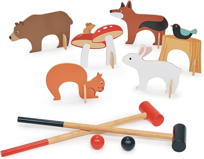 Tender Leaf Toys - Woodland Indoor Croquet Set - 17 Piece Portable Wooden Forest Themed Sports Toy for Boys and Girls - Boost Motor Skills and Hand-Eye Coordination - Interactive Family Game - Age 3+