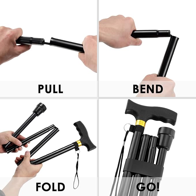 Walking Cane PANZHENG Cane for Man/Woman | Mobility & Daily Living Aids | 5-Level Height Adjustable Walking Stick | Comfortable Plastic T-Handle Portable Walking Stick Folding Cane