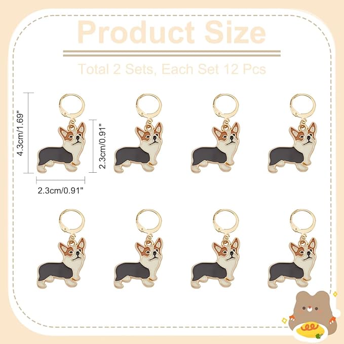 NBEADS 24 Pcs Dog Charms, Black Corgi Alloy Enamel Crochet Stitch Markers with Removable Locking Clasp for Sewing Accessories & Jewelry Making